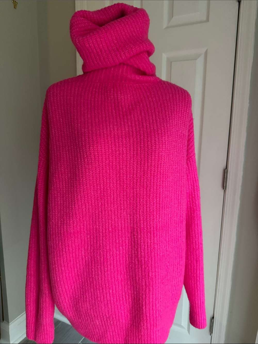 Oversized Zara Hot Pink Ribbed Turtleneck Sweater Dress or Top M